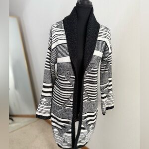 Merona Black Cream Shawl Collar Open Cardigan XS Boho Knit